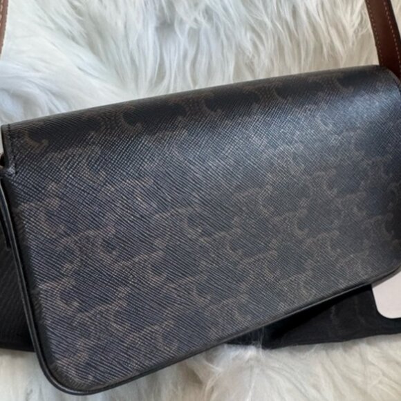 Celine Triomphe Flap Bag C Gold Clasp, Dark Monogram - Picture 2 of 7